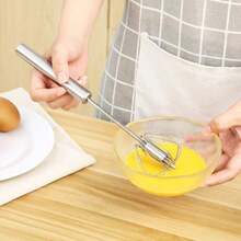 1pc Stainless Steel Semi-Automatic Egg Beater Egg Whisk Hand Press Rotate Kitchen Baking Tool - Silver - View 3