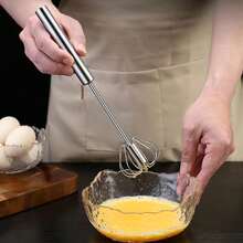 1pc Stainless Steel Semi-Automatic Egg Beater Egg Whisk Hand Press Rotate Kitchen Baking Tool - Silver - View 1