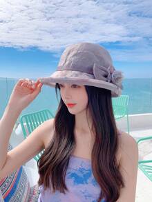 簍箩帽休閒夏日防曬帽，夏季翻邊遮陽帽，時尚百搭簍箩帽，適合旅遊和戶外活動。 - 彩色 - 查看 10