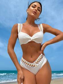 Bikinx Women's Patchwork Weave Strap Bikini Set With Underwire Detail Summer