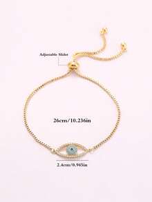 1 Miếng Sang trọng Đồng & Mắt Kết cườm Chuỗi Có thể điều chỉnh Vòng tay , Hoàn hảo Qủa tặng Đối với Ngày - Vàng - Xem 3