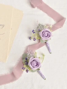 2入組男性婚禮玫瑰胸花, Rustic Fall Vintage婚禮與prom的伴郎胸花 - 亮橙色 - 查看 11