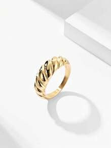 1pc European-American Style Horn Shaped Bread Ring Stainless Steel Ring Fall-Resistant Colorfast INS Women High-End Titanium Steel Jewelry - Gold - View 5