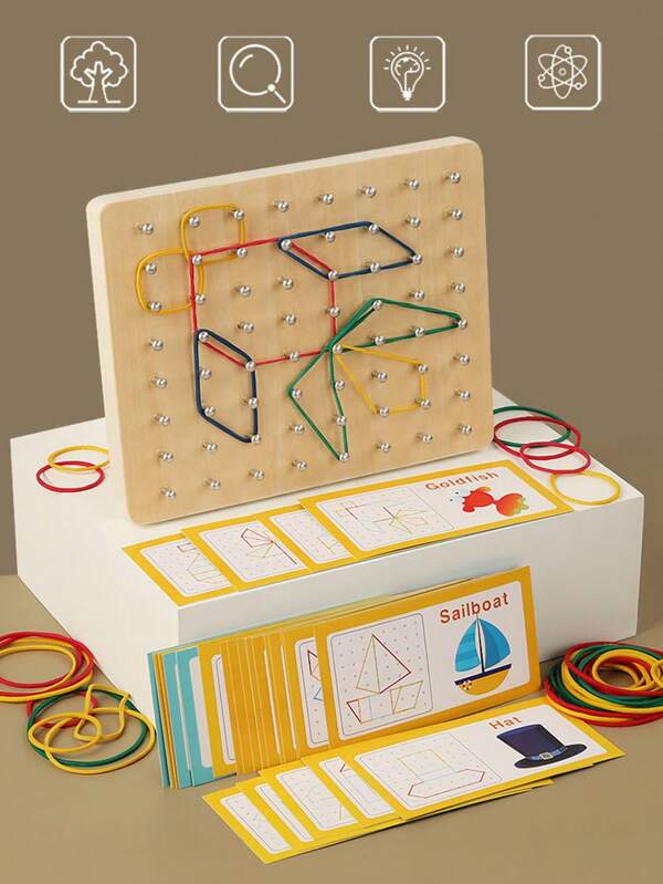 Weihnachtsdekoration Montessori Früherziehung Kinder Holz Lernspielzeug Geometrische kreative Nagelbrett Grafiken Kinder Früherziehung Spielzeug Lernspiel Mathematik (zufällige Gummiband Farbmenge)