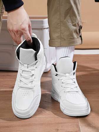 Men's High Top Color Block Skate Shoes, Lace Up Comfy Non Slip Stree Style Sneakers For All Seasons Outdoor Workout Activities