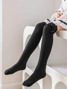 1 Pair Kids All Season Patterned Bow Decor Crew Length Socks