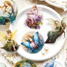 YANJI 1 gói/30 cái Đẹp Nàng tiên Chủ đề Hình dán , Retro & Creative Thẩm mỹ Giấy dán , Trang trí DIY Cắt dán Chất liệu Đối với Thủ công Thủ công mỹ nghệ , Cá nhân hóa Sổ lưu niệm Văn phòng phẩm trường học Quân nhu - Xanh và trắng - Xem 4