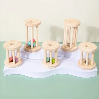 嬰兒木製滾動籠鈴彩色搖鈴移動式早期發展聲音嬰幼兒音樂玩具男女音樂玩具