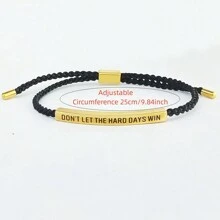 1 Pieza Pulsera De Tubo Curvado De Acero De Titanio Grabado De Moda, Pulsera Ajustable De Cadena De Letras Afortunadas Tejido A Mano Unisex Joya Regalo - Dorado - Ver 4