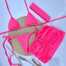 Kit Moda Praia Feminino Malibu – Saia + Biquíni Cortininha com Calcinha Laço