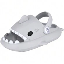 Kids Shark Cloud Slides | Toddler Boys Girls Shower Slippers | Baby Cute Cartoon Fish Clogs | Beach Pool Home Sandals | Quick Dry Non-Slip - Grey - View 4