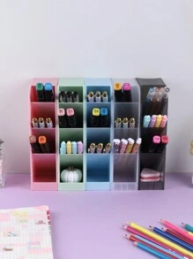 Slant Plug Multi-Functional Plastic Office Storage Desktop Organization Pen Holder Rectangular Can Stand Standing Pencil Holder - Green - View 5