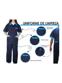 Juego de Filipina De Limpieza Con Pantalón Mod 1803 - Azul marino Con Gris - Ver 8
