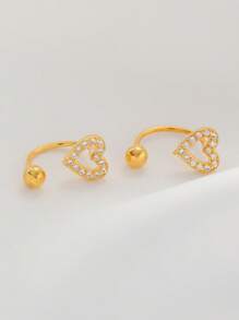 2 piezas Pendientes en forma de C con cierre de tornillo y corazón de circonita para mujer, perfectos para uso diario y como regalo de San Valentín