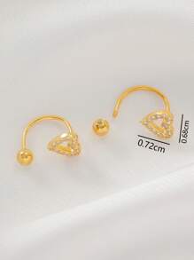 2 piezas Pendientes en forma de C con cierre de tornillo y corazón de circonita para mujer, perfectos para uso diario y como regalo de San Valentín