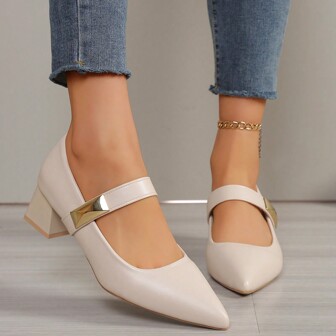 Women's Elegant And Unique Pointed Toe Chunky Heel Pumps For Spring And Autumn