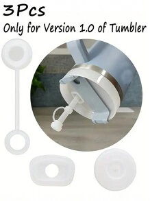 3/6 件防溢杯塞套装 - 硅胶杯塞，带 1 个吸管盖、1 个圆形防漏塞和 1 个方形防溢塞 - 适合 30 盎司/40 盎司玻璃杯 - 防尘配件，饮用无杂乱（仅适用于玻璃杯 1.0 版） - 白色 - 查看 1