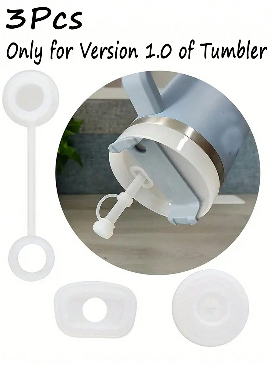 3/6 件防溢杯塞套装 - 硅胶杯塞，带 1 个吸管盖、1 个圆形防漏塞和 1 个方形防溢塞 - 适合 30 盎司/40 盎司玻璃杯 - 防尘配件，饮用无杂乱（仅适用于玻璃杯 1.0 版） - 白色 - 查看 1