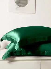 1pc Silk-Like Envelope Closure Solid Color Pillowcase, Bedroom Bedding