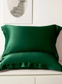 1pc Silk-Like Envelope Closure Solid Color Pillowcase, Bedroom Bedding