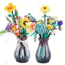 套裝,永生花套裝迷你積木花束套件節日禮物,人造玫瑰花,人造裝飾母親節情人節生日禮物送給戀人和父母 - 彩色 - 查看 6