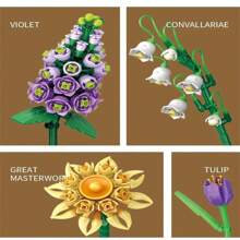 套裝,永生花套裝迷你積木花束套件節日禮物,人造玫瑰花,人造裝飾母親節情人節生日禮物送給戀人和父母 - 彩色 - 查看 3