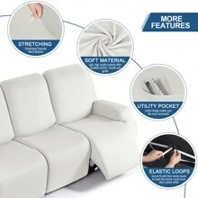 1/2/3 Seat Solid Recliner Sofa Covers, Polyester Fabric Stretch Recliner Couch Covers For Chair Cover, Soft Washable Furniture Protector With Pockets - trắng - Xem 6