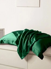 1pc Silk-Like Envelope Closure Solid Color Pillowcase, Bedroom Bedding