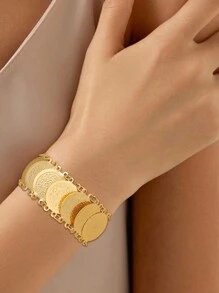 1 Pieza De Pulsera Y Brazalete De Monedas De Color Dorado Para Hombres Y Mujeres, Pulsera De Monedas Para Dinero Joyería Árabe Islámica Regalos Africanos - Amarillo Oro - Ver 1
