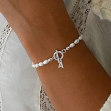 1pc New Initial Pendant Toggle Clasps Beaded Bracelet For Women Party