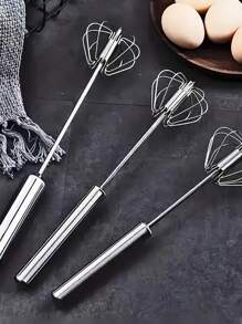 1 Batedor Giratório Semiautomático, Batedor de Aço Inoxidável, Utensílios de Cozinha, Batedeira Manual, Utensílios de Panificação Doméstica, Batedeira Manual de Claras de Ovo Push, para Fazer Batidos, Fácil de Usar e Limpar - Batedeira de Ovos de Qualidade, Batedeira de Creme para Uso Doméstico, Suprimentos de Cozimento e Panificação