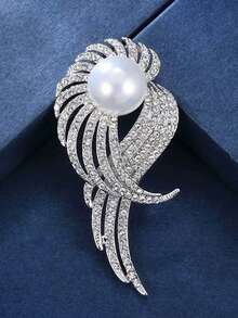 yijiangbeiting 1 Miếng Duyên dáng Hợp kim kẽm Đồ trang trí Ngọc Trai giả Pha lê Thiết kế cánh Trâm cài Đối với phụ nữ Để Trang Trí Hàng Ngày - trắng - Xem 1