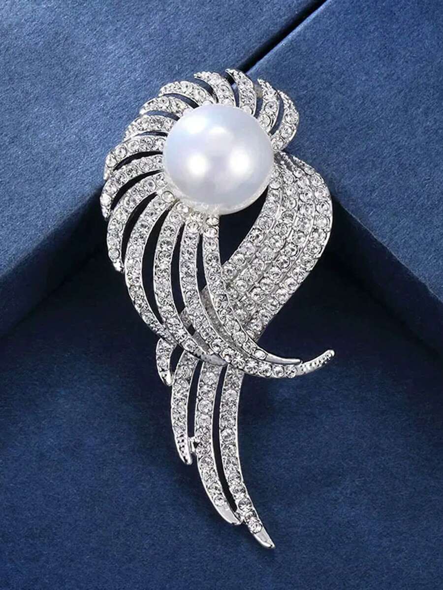 yijiangbeiting 1 Miếng Duyên dáng Hợp kim kẽm Đồ trang trí Ngọc Trai giả Pha lê Thiết kế cánh Trâm cài Đối với phụ nữ Để Trang Trí Hàng Ngày - trắng - Xem 1