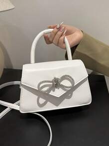 1 chiếc túi xách vuông đính đá đính nơ trang trí, thích hợp cho các quý cô mua sắm, hẹn hò, có sẵn bốn mùa, quà tặng ngày lễ tình nhân hoàn hảo cho cô ấy, lựa chọn quà tặng ngày lễ tình nhân tuyệt vời nhất từ trước đến nay Valentine - trắng - Xem 1