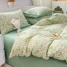 4 cái/bộ , Mới Cao-kết thúc Mềm mại & Thoáng khí Hoa Phong cách Công chúa Bộ chăn ga gối Dành cho Cô gái , Bao gồm 1 Chăn bông Che phủ , 1 Chăn Phẳng , Và 2 Gối Và Chăn bông Không - Màu Hồng  Dưa hấu - Xem 9