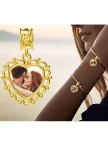 1pc Personalized Photo Bracelet Pendant, Gift For Mother, Daughter, Girlfriend, Wife, Best Friend, Includes Photo Necklace Pendant, Photo Anklet Pendant, And Heart/Round Pendant Beads - Rose Gold - View 5