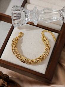 1 pieza Cadena de perlas con cristales de Rhinestone en forma de corazón, cadena retorcida, cadena "Volver a la vida", cadena lisa minimalista, pulsera de brazalete, diseño elegante y delicado de moda retro, adecuado para vacaciones, fiestas, citas, regalos, uso diario - Amarillo Oro - Ver 17