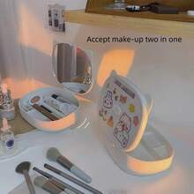 1pc Foldable Dressing Table Mirror With Storage Box, INS Style Makeup Mirror For Women, Students And Home Use - Multicolor - View 1