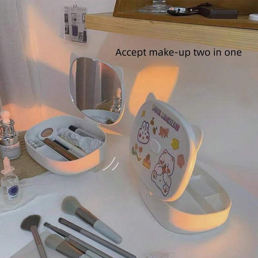 1pc Foldable Dressing Table Mirror With Storage Box, INS Style Makeup Mirror For Women, Students And Home Use - Multicolor - View 1