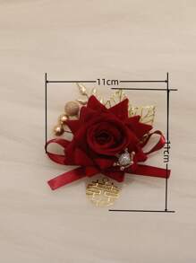 1 件勃艮第玫瑰胸花，适合新郎、伴郎、新娘和新郎的父亲和母亲，适合传统中式婚礼情人节 - 酒紅色 - 查看 10