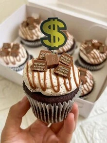 50pcs/Pack Dollar Sign Cake Toppers For Decorating Cupcakes, Birthday Cake - Gold - View 3