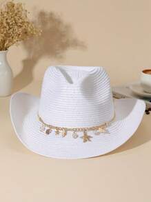 Sombrero De Vaquero De Paja Con Visera Para El Sol, Decoración De Concha Unisex, Para Fiesta, 1 Ud. - Camel - Ver 10