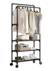 FOUND HOME Double Clothes Organizer Rack Closet Coat Rack With Wheels - Black - View 1
