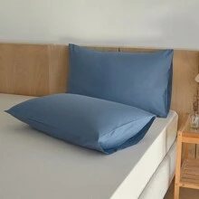 蓝色 2 件装标准枕套，柔软透气枕套，带信封封口