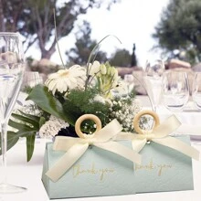 5个装婚礼回礼盒，便携式折叠三角礼盒，适用于婚礼、迎婴派对用品，含丝带和木珠的糖果盒/装饰礼盒 - 藍色 - 查看 6