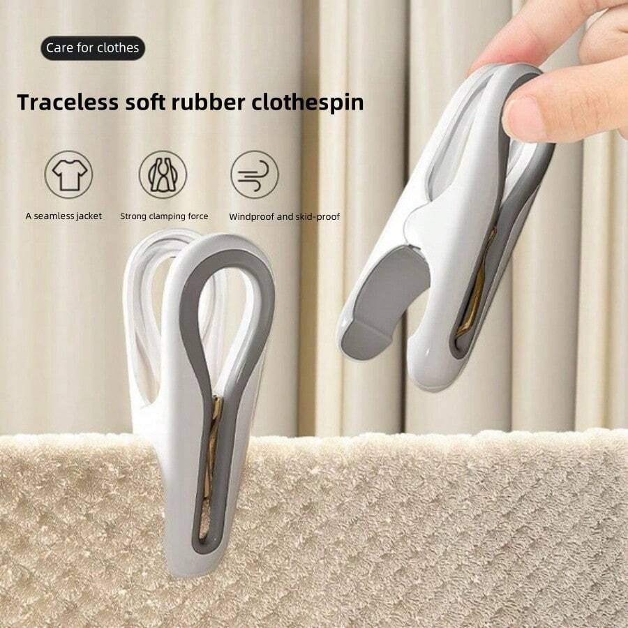 新型防风防损衣夹，多功能固定床上用品和衣服 - 白色 - 查看 1