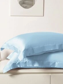 1pc Satin Solid Color Pillowcase With Envelope Closure, Bedroom Accessory