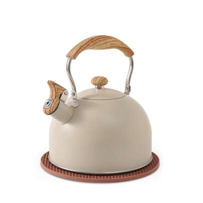 茶壺,2.5升（約2.5升）汽笛煮茶壺,不銹鋼帶木紋折疊手柄,適用於爐頂