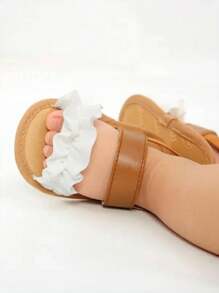 Yibubu 白色婴儿女童鞋软底褶边婴儿凉鞋适合新生女孩 - 防滑婴儿鞋初学步鞋夏季幼儿女童鞋 - 白色 - 查看 3