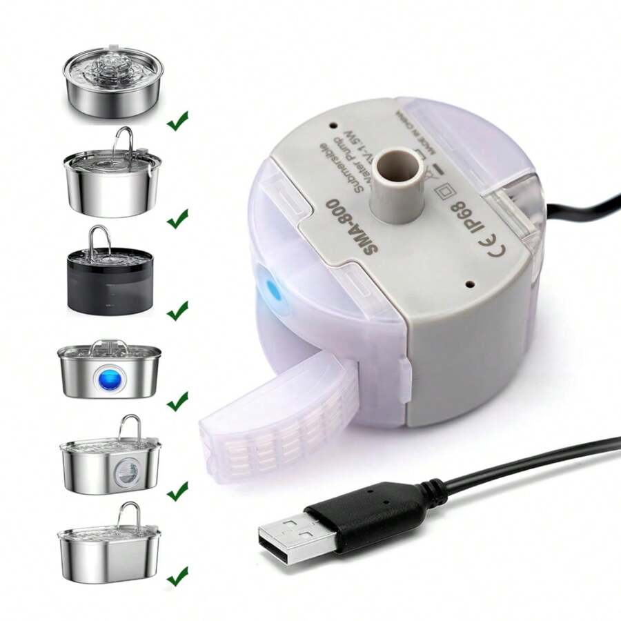Bomba de fuente de agua para gatos, bomba de fuente de agua para mascotas, repuesto de bomba sumergible SMA-800, bomba de fuente compatible con fuente de acero inoxidable para mascotas (SMA-800) - Multicolor - Ver 1